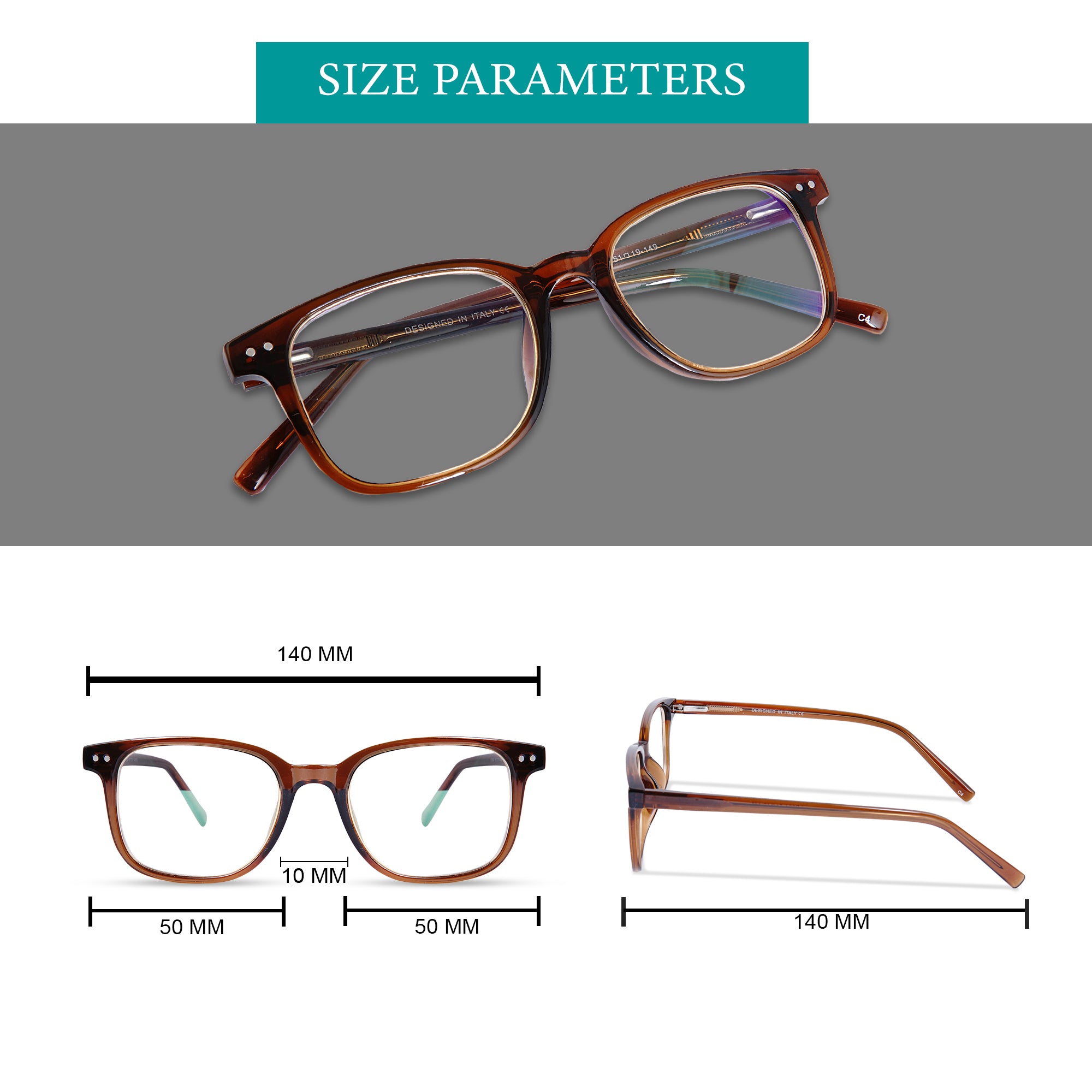 TRANSPARENT BROWN square Eyeglasses - LR005