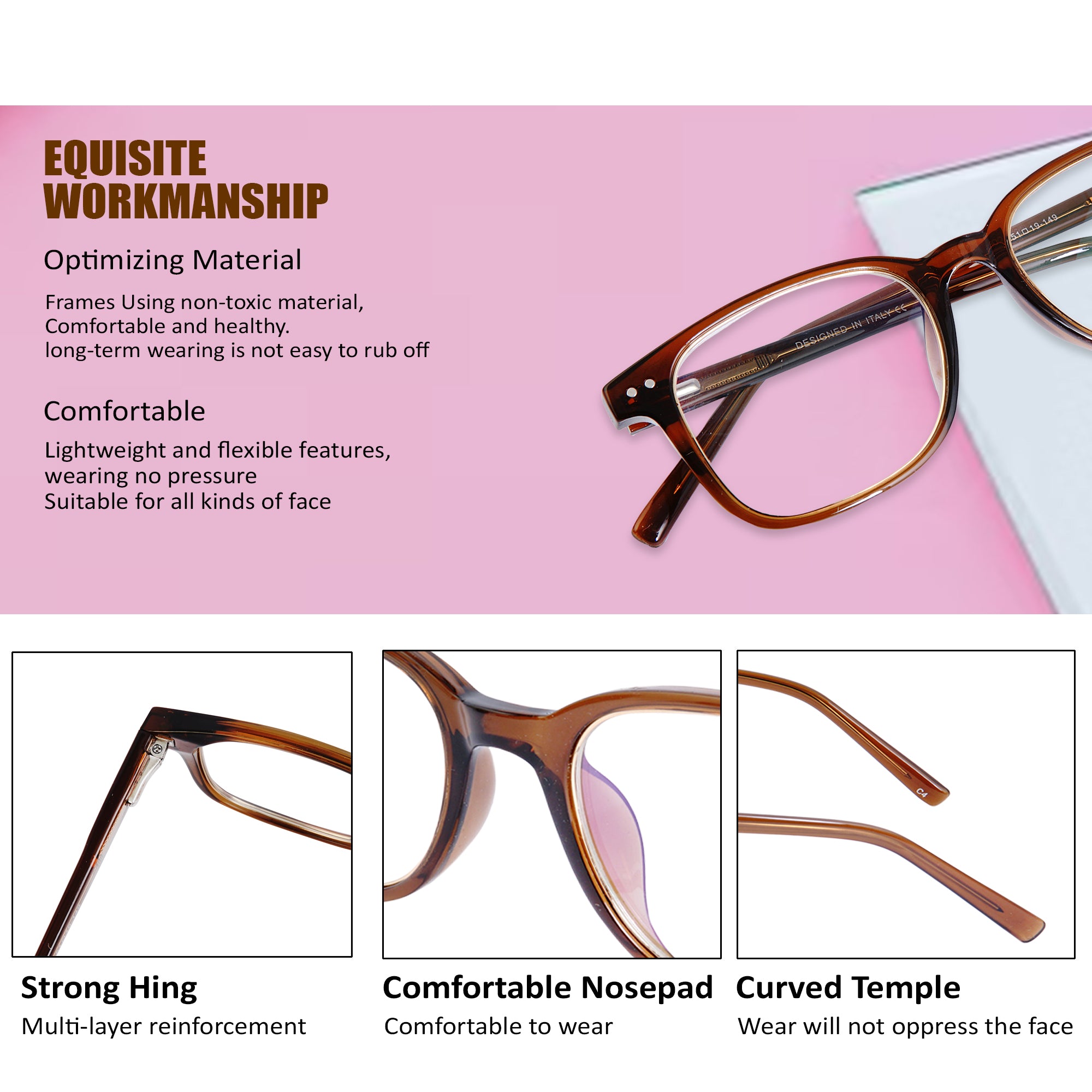 TRANSPARENT BROWN square Eyeglasses - LR005