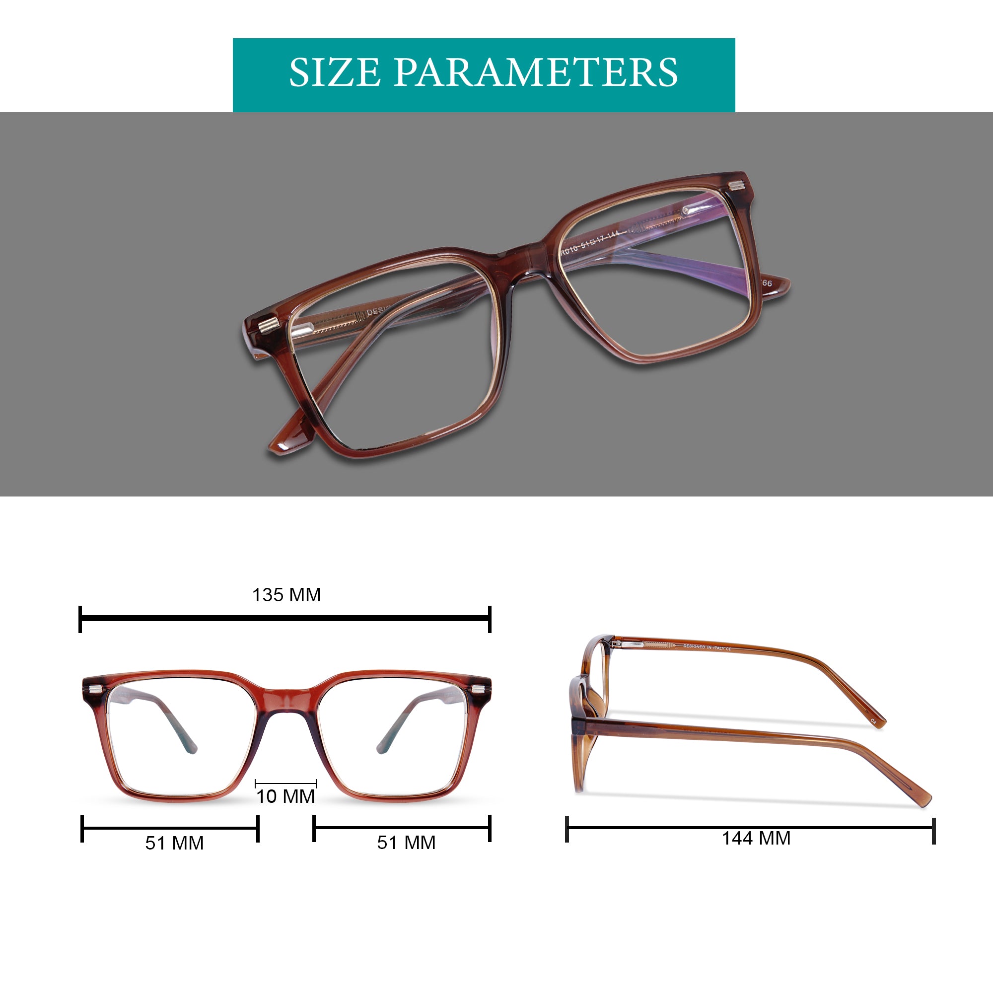 Transparent BROWN Square frame Eyeglasses - LR008