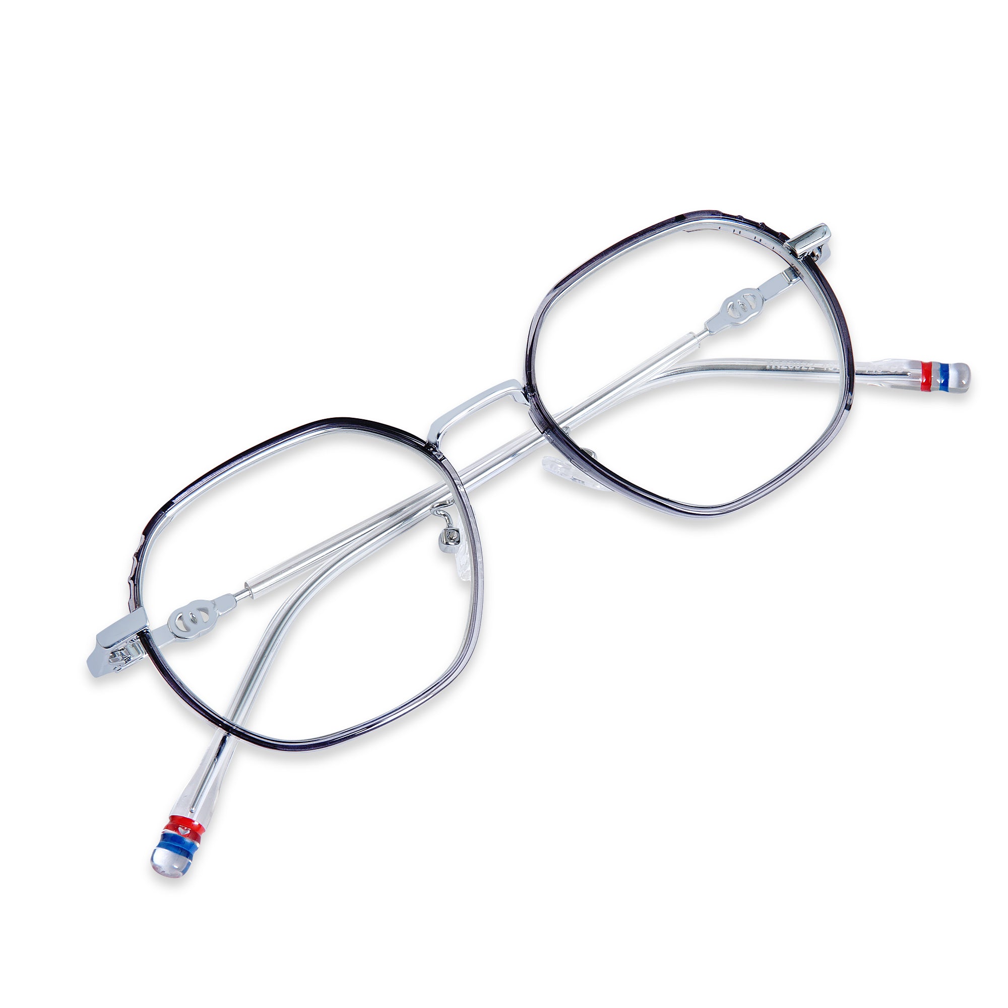 SILVER & Grey'Hexagon Metal Eyeglasses - TR23022