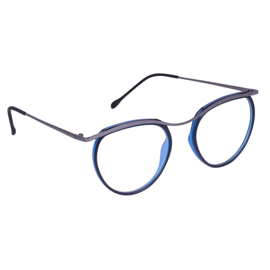 Black & Blue Round Metal Eyeglasses  L1544