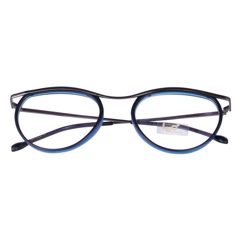 Black & Blue Round Metal Eyeglasses  L1544