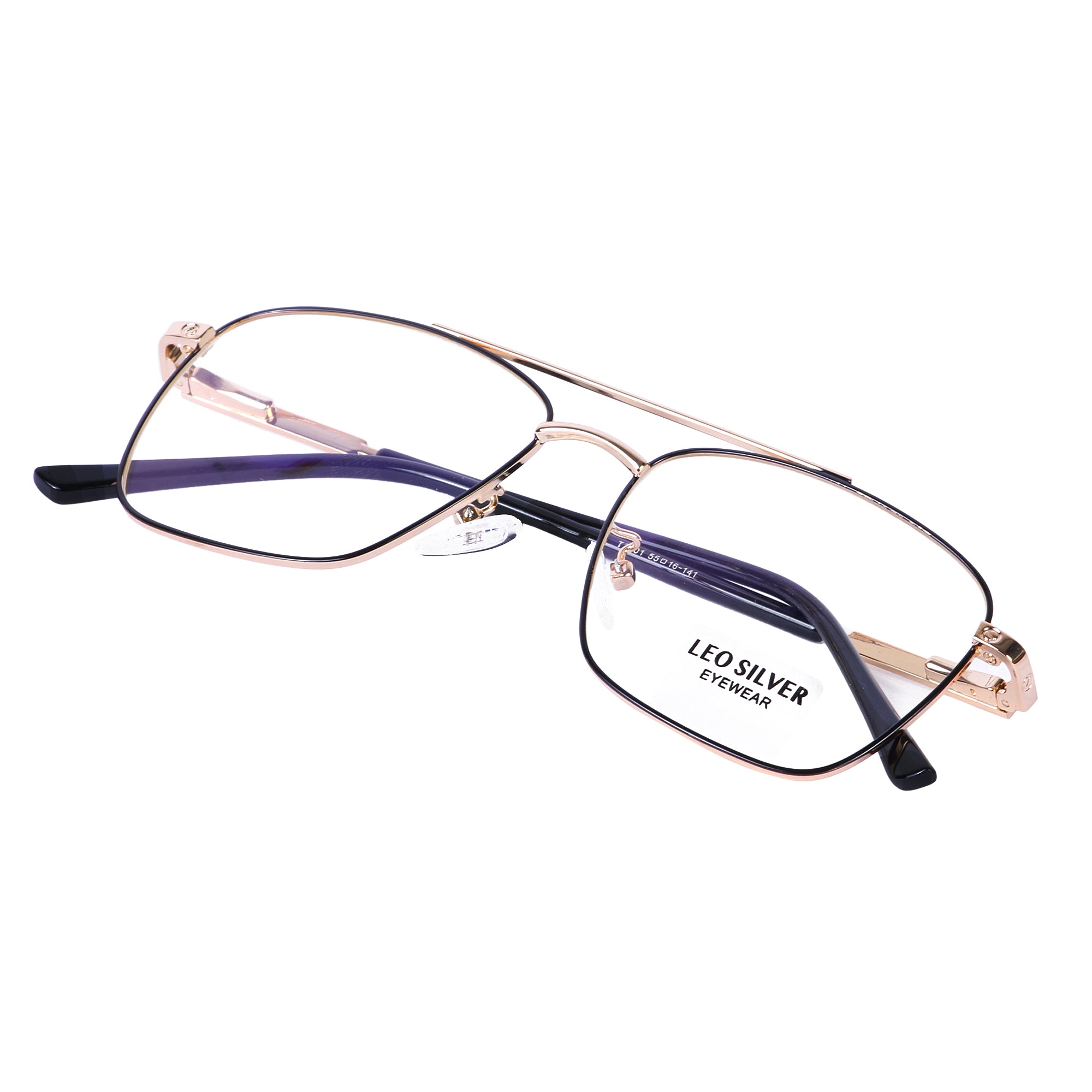 Black & Gold Square Metal Eyeglasses -L3201