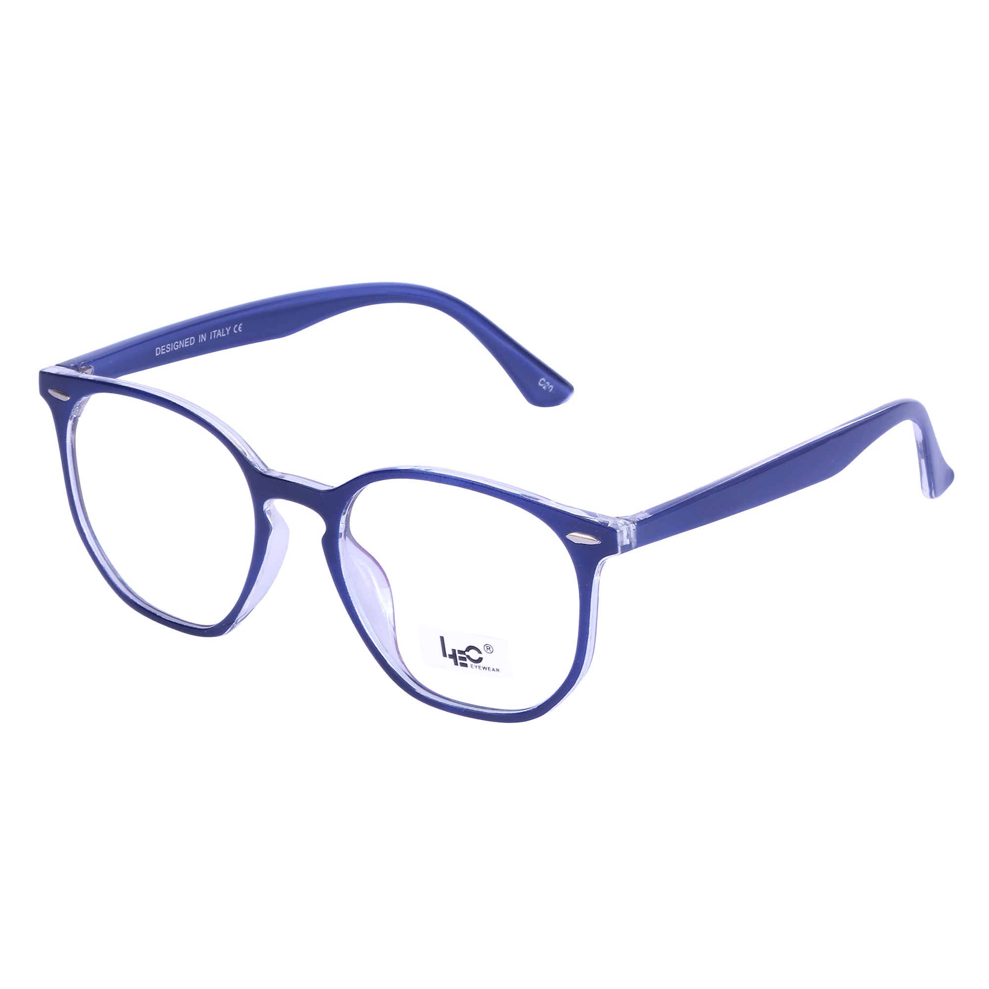Transparent & Blue Hexagon Rimmed Eyeglasses - L106-C20