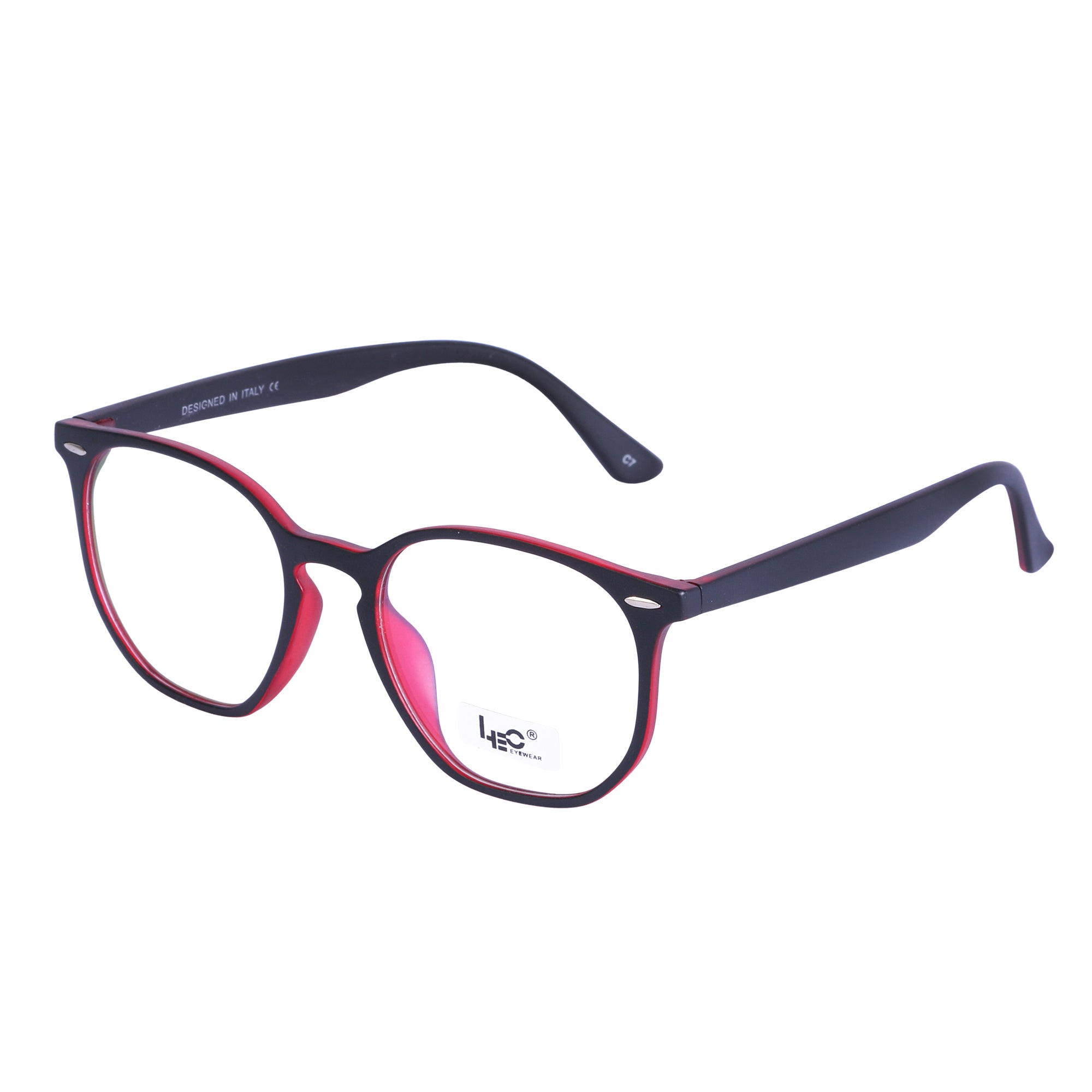 Black & Red Hexagon Rimmed Eyeglasses - L106-C7